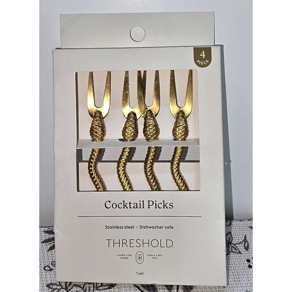No.1 New Threshold Snake Cocktail Picks – 4pc Gold Stainless Steel - Picture 2 of 6